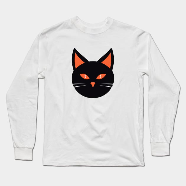 Round face of black cat with orange eyes Long Sleeve T-Shirt by KOTYA